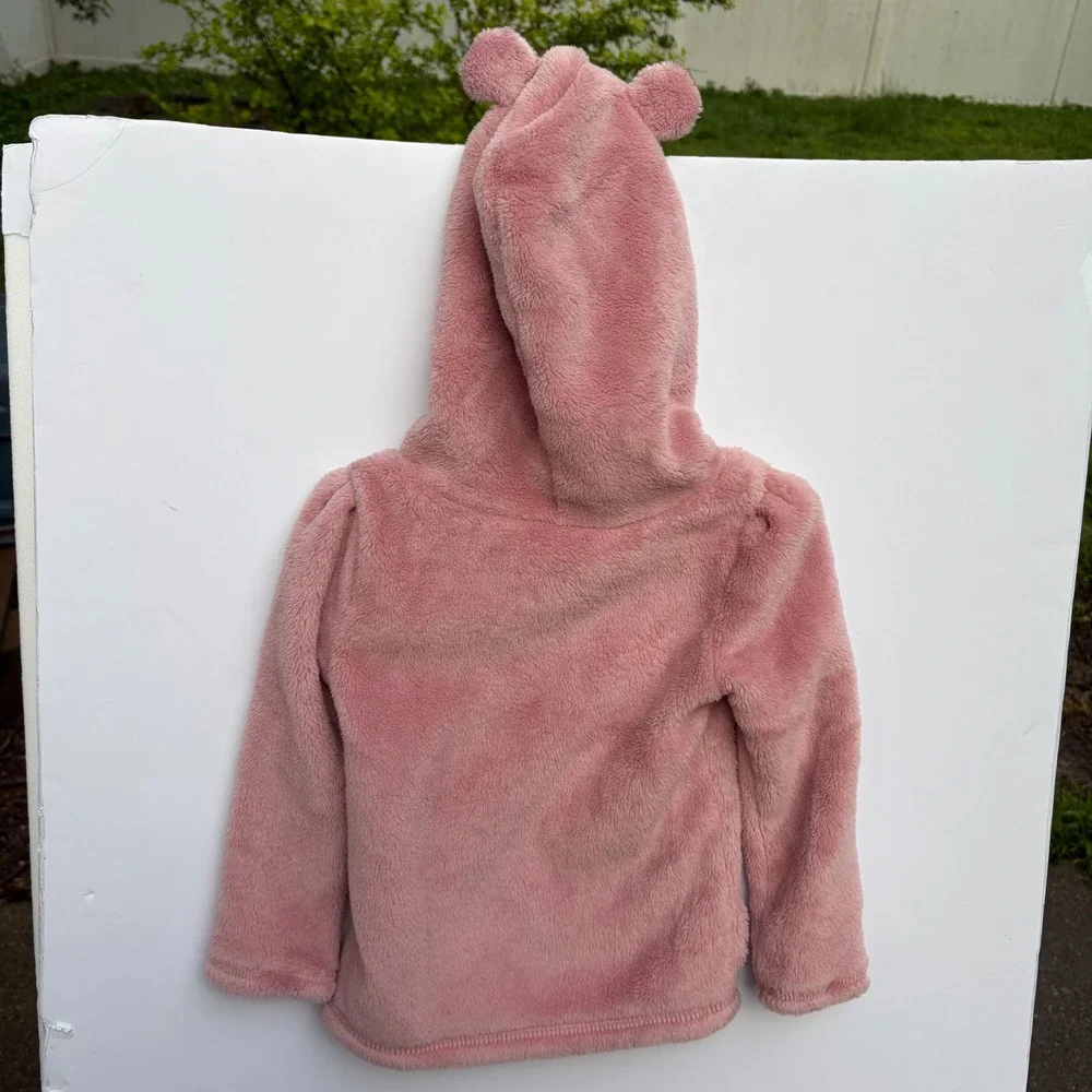 Carters Girls 2T Pink‎ Fuzzy Fleece Bear Ear Hoodie Gold Heart Pullover 2J981010